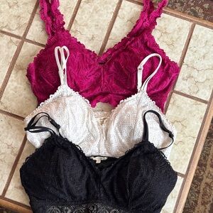 Maurices Lace Bralette Trio - Black, White, and Pink